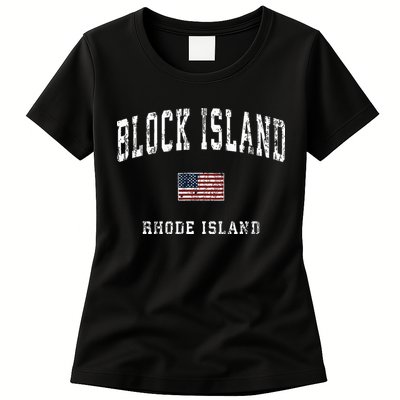 Block Island Rhode Island Ri Vintage American Flag Sports Womens T-Shirt