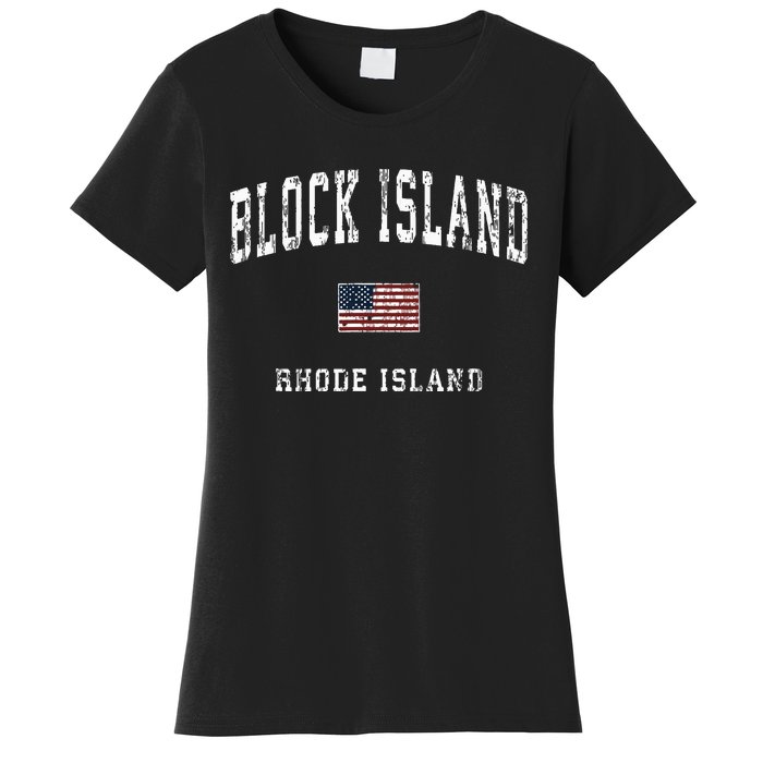 Block Island Rhode Island Ri Vintage American Flag Sports Women's T-Shirt