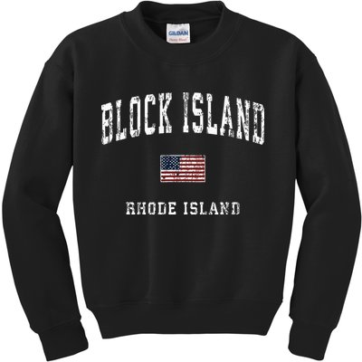 Block Island Rhode Island Ri Vintage American Flag Sports Kids Sweatshirt