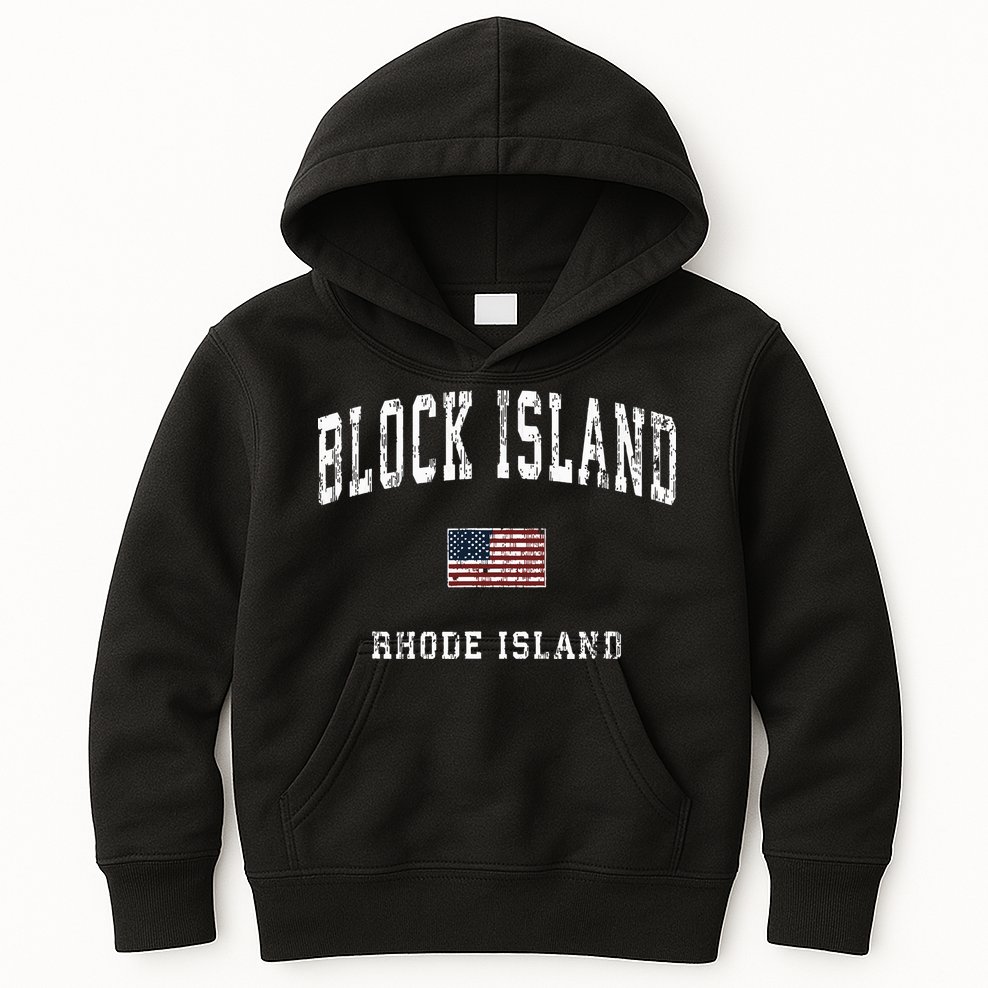 Block Island Rhode Island Ri Vintage American Flag Sports Kids Hoodie