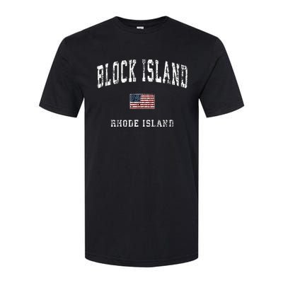 Block Island Rhode Island Ri Vintage American Flag Sports Softstyle CVC T-Shirt