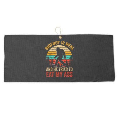 Bigfoot Is Real And He Tried To Eat My Ass  Large Microfiber Waffle Golf Towel