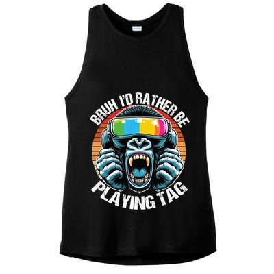 Bruh ID Rather Be Playing Tag Gorilla Wearing Vr Gamer Gift Ladies PosiCharge Tri-Blend Wicking Tank