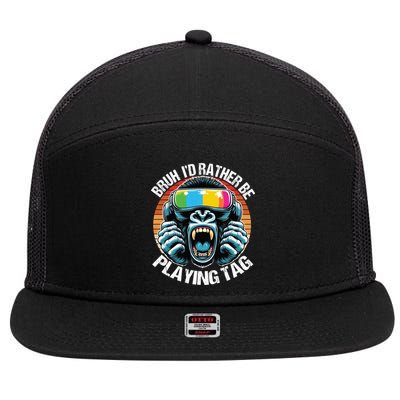 Bruh ID Rather Be Playing Tag Gorilla Wearing Vr Gamer Gift 7 Panel Mesh Trucker Snapback Hat