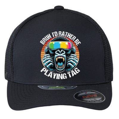 Bruh ID Rather Be Playing Tag Gorilla Wearing Vr Gamer Gift Flexfit Unipanel Trucker Cap