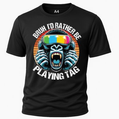 Bruh ID Rather Be Playing Tag Gorilla Wearing Vr Gamer Gift Cooling Performance Crew T-Shirt