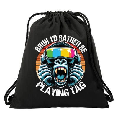 Bruh ID Rather Be Playing Tag Gorilla Wearing Vr Gamer Gift Drawstring Bag