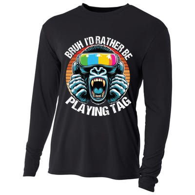 Bruh ID Rather Be Playing Tag Gorilla Wearing Vr Gamer Gift Cooling Performance Long Sleeve Crew