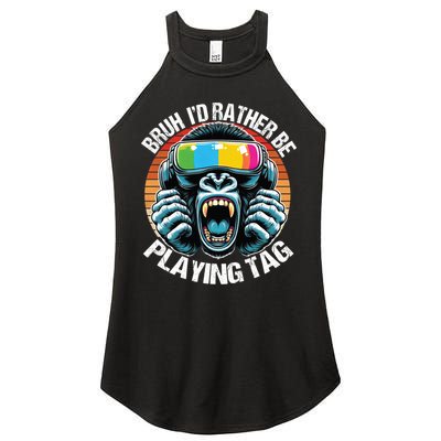 Bruh ID Rather Be Playing Tag Gorilla Wearing Vr Gamer Gift Women's Perfect Tri Rocker Tank