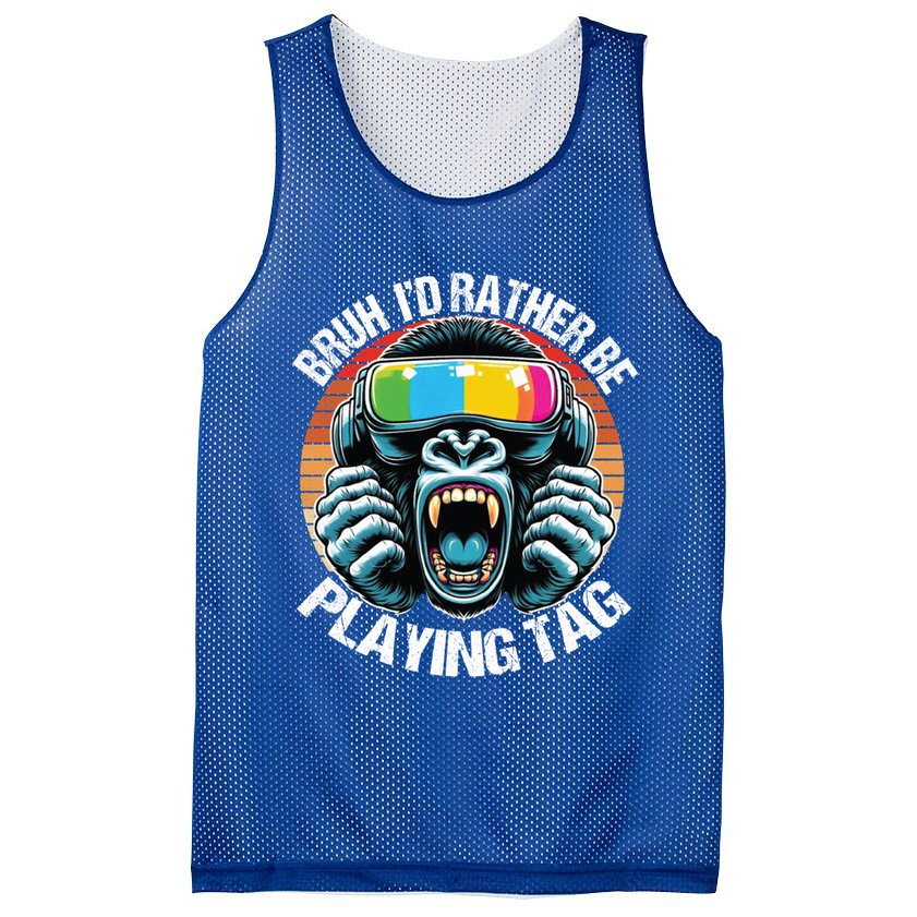 Bruh ID Rather Be Playing Tag Gorilla Wearing Vr Gamer Gift Mesh Reversible Basketball Jersey Tank