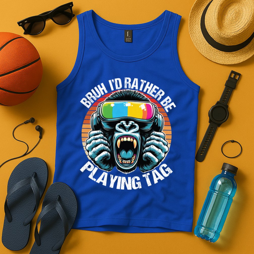 Bruh ID Rather Be Playing Tag Gorilla Wearing Vr Gamer Gift Tank Top