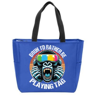 Bruh ID Rather Be Playing Tag Gorilla Wearing Vr Gamer Gift Zip Tote Bag