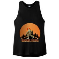 Bigfoot Is Real And He Tried To Eat My Ass Funny Sasquatch Ladies PosiCharge Tri-Blend Wicking Tank