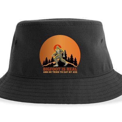 Bigfoot Is Real And He Tried To Eat My Ass Funny Sasquatch Sustainable Bucket Hat