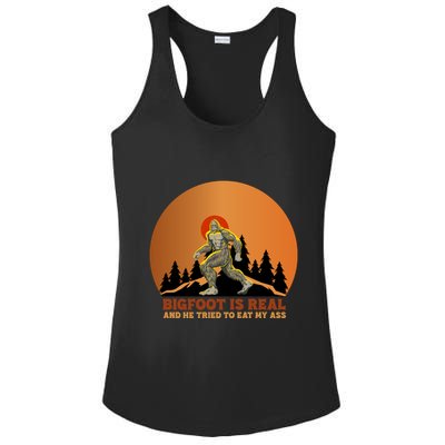 Bigfoot Is Real And He Tried To Eat My Ass Funny Sasquatch Ladies PosiCharge Competitor Racerback Tank