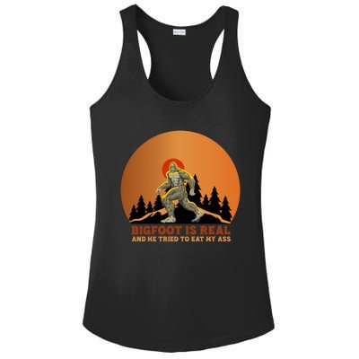 Bigfoot Is Real And He Tried To Eat My Ass Funny Sasquatch Ladies PosiCharge Competitor Racerback Tank