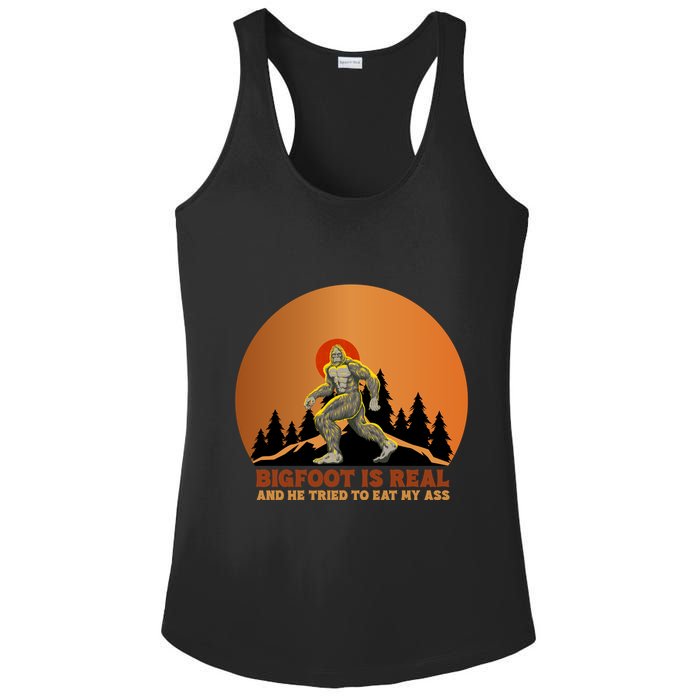Bigfoot Is Real And He Tried To Eat My Ass Funny Sasquatch Ladies PosiCharge Competitor Racerback Tank