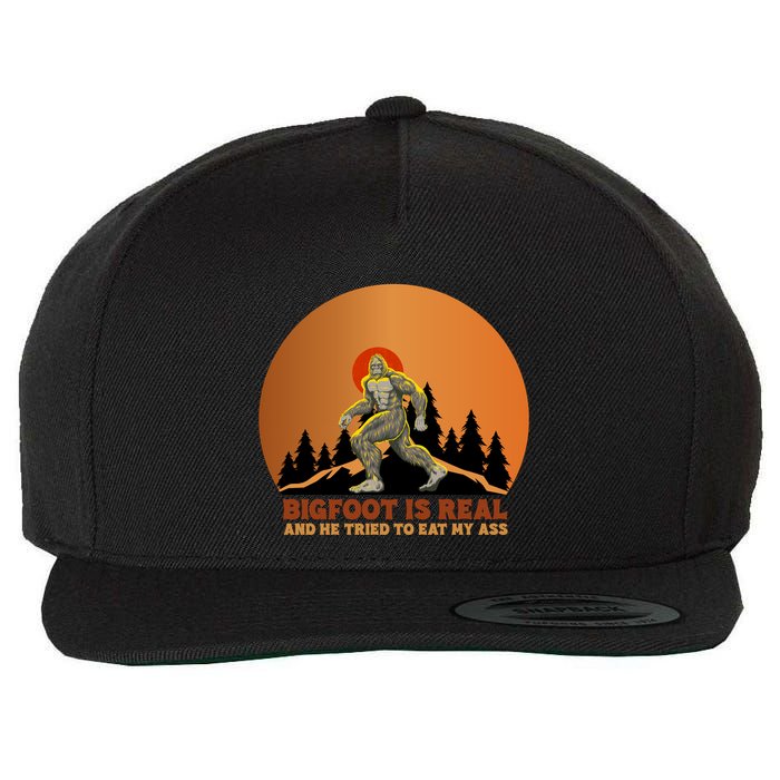 Bigfoot Is Real And He Tried To Eat My Ass Funny Sasquatch Wool Snapback Cap