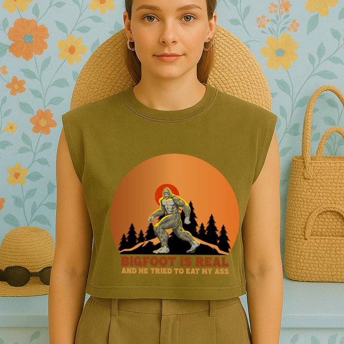 Bigfoot Is Real And He Tried To Eat My Ass Funny Sasquatch Garment-Dyed Women's Muscle Tee