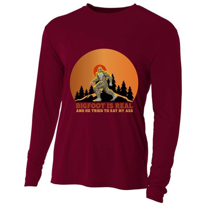 Bigfoot Is Real And He Tried To Eat My Ass Funny Sasquatch Cooling Performance Long Sleeve Crew