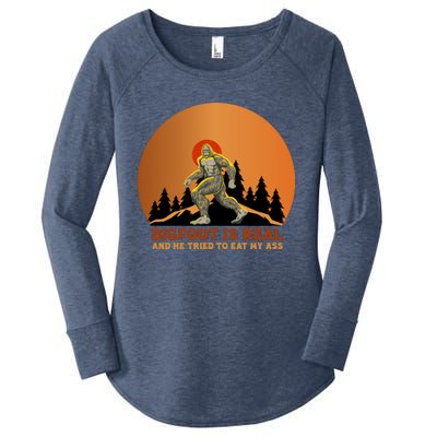 Bigfoot Is Real And He Tried To Eat My Ass Funny Sasquatch Women's Perfect Tri Tunic Long Sleeve Shirt