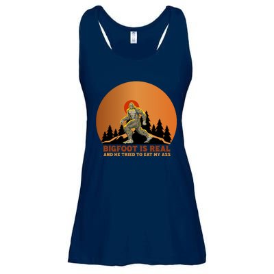 Bigfoot Is Real And He Tried To Eat My Ass Funny Sasquatch Ladies Essential Flowy Tank