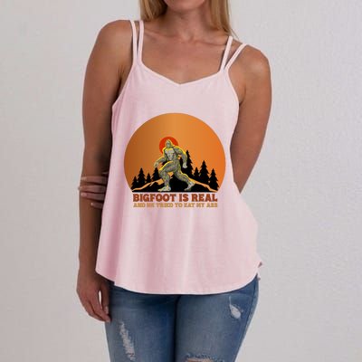 Bigfoot Is Real And He Tried To Eat My Ass Funny Sasquatch Women's Strappy Tank