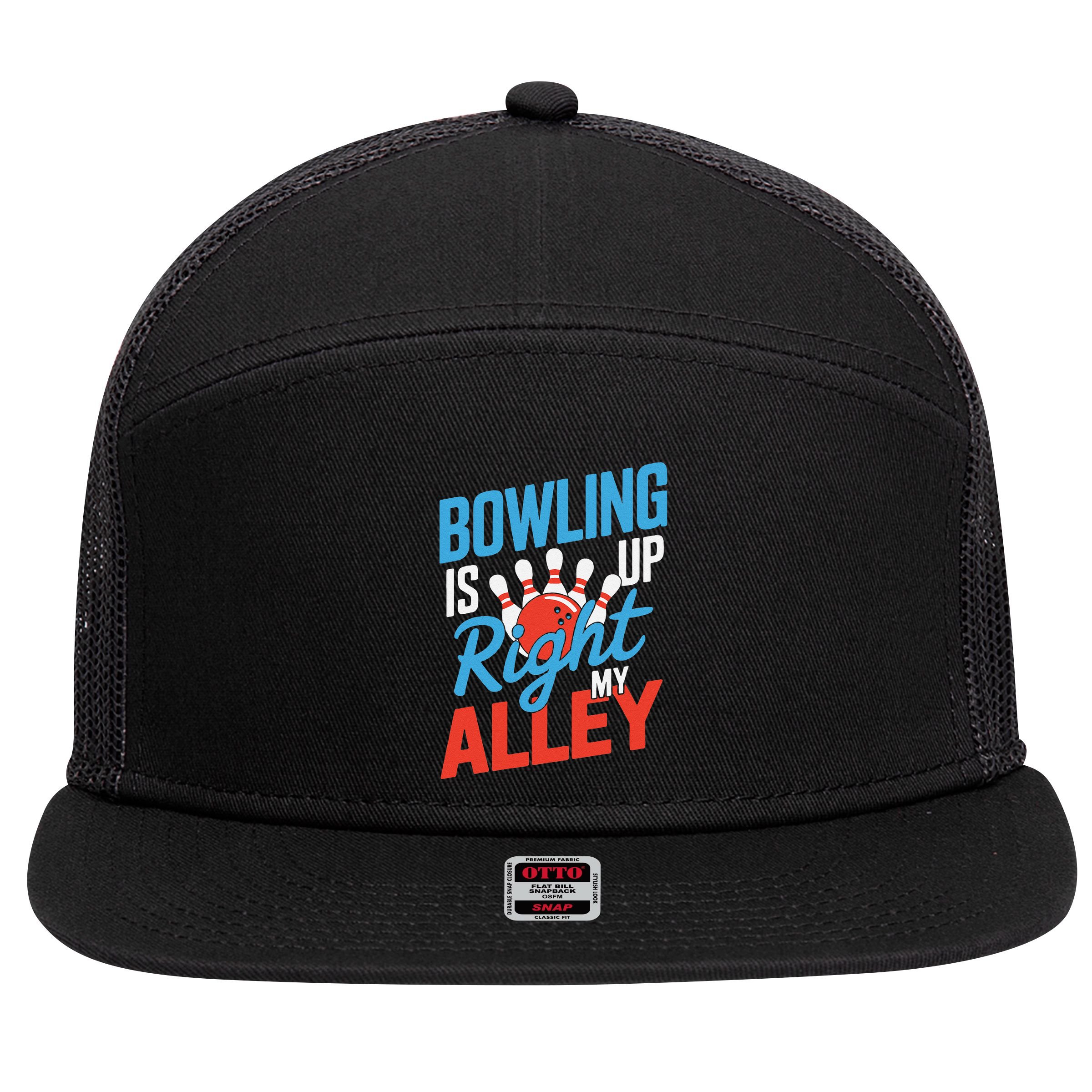 Bowling Is Right Up My Alley Bowling Merchandise 7 Panel Mesh Trucker Snapback Hat