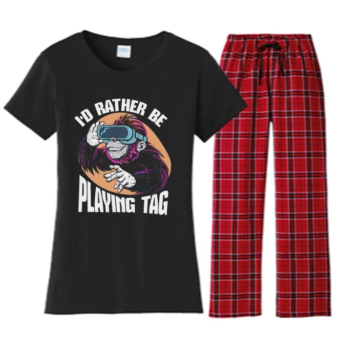 Bruh ID Rather Be Playing Tag Monkey Video Game Gorilla Women's Flannel Pajama Set