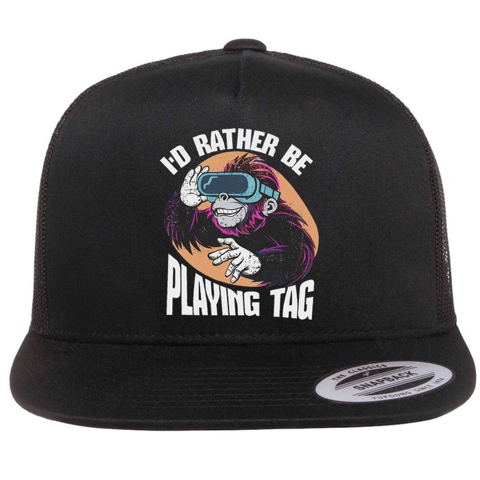 Bruh ID Rather Be Playing Tag Monkey Video Game Gorilla Flat Bill Trucker Hat