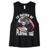 Bruh ID Rather Be Playing Tag Monkey Video Game Gorilla Women's Racerback Cropped Tank