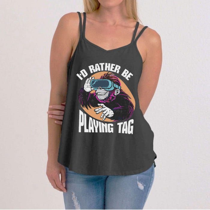 Bruh ID Rather Be Playing Tag Monkey Video Game Gorilla Women's Strappy Tank