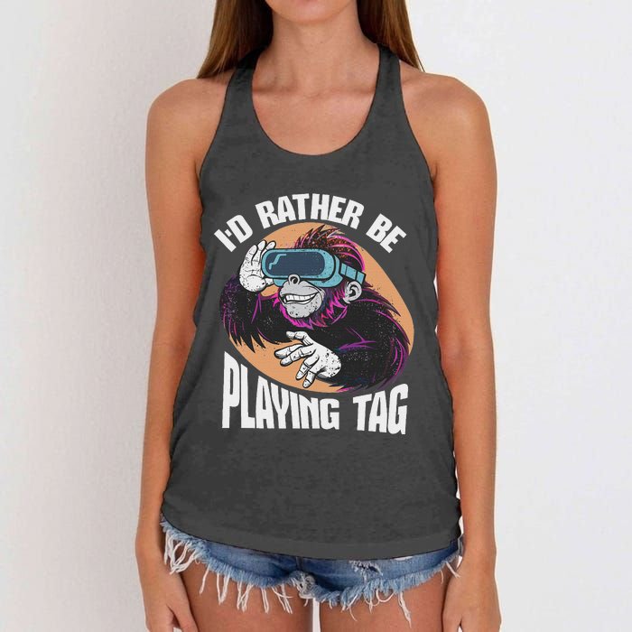 Bruh ID Rather Be Playing Tag Monkey Video Game Gorilla Women's Knotted Racerback Tank