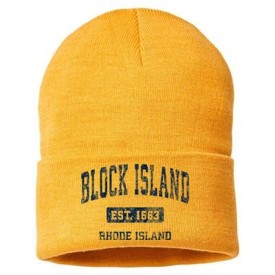 Block Island Rhode Island Ri Vintage Athletic Sports Design Sustainable Knit Beanie