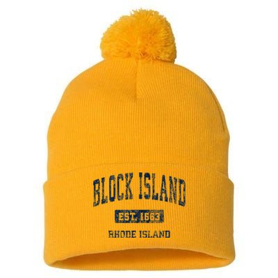 Block Island Rhode Island Ri Vintage Athletic Sports Design Pom Pom 12in Knit Beanie