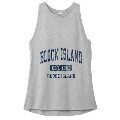 Block Island Rhode Island Ri Vintage Athletic Sports Design Ladies PosiCharge Tri-Blend Wicking Tank