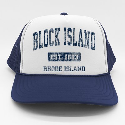 Block Island Rhode Island Ri Vintage Athletic Sports Design Trucker Hat