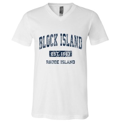Block Island Rhode Island Ri Vintage Athletic Sports Design V-Neck T-Shirt