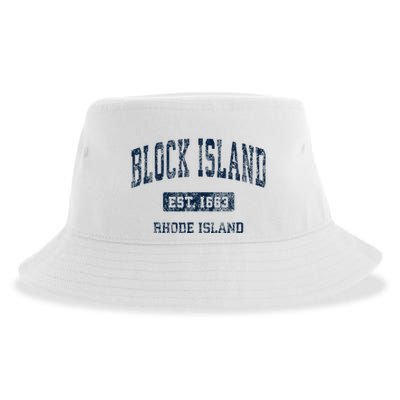 Block Island Rhode Island Ri Vintage Athletic Sports Design Sustainable Bucket Hat