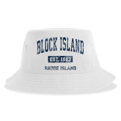 Block Island Rhode Island Ri Vintage Athletic Sports Design Sustainable Bucket Hat