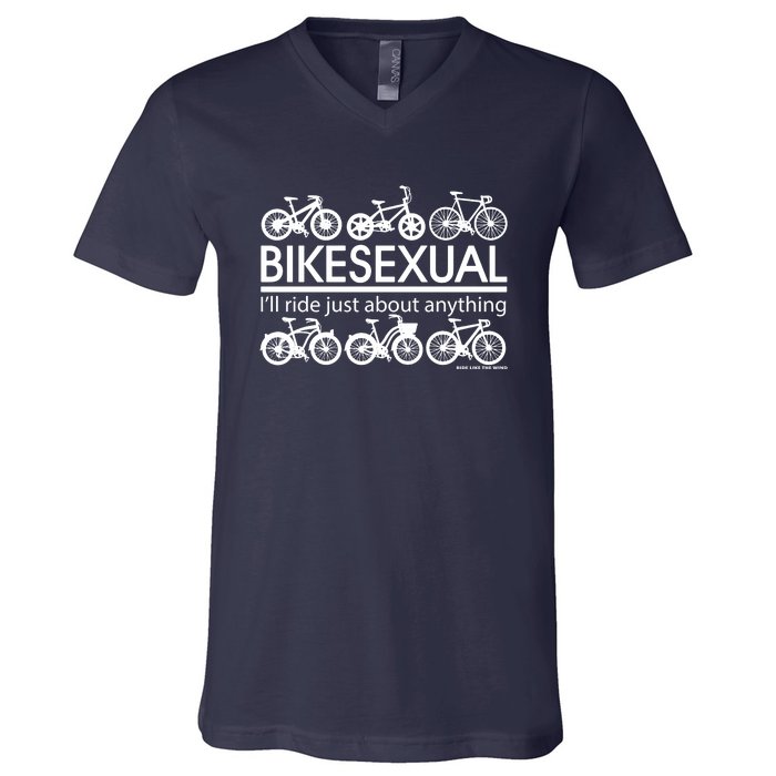 Bikesexual I'll Ride Just About Anything V-Neck T-Shirt