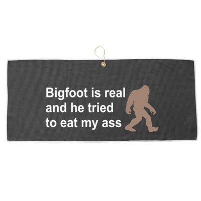 Bigfoot Is Real And He Tried To Eat My Ass Hat Large Microfiber Waffle Golf Towel