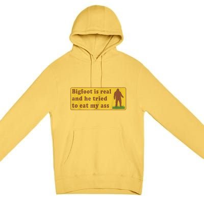 Bigfoot Is Real And He Tried To Eat My Ass Sasquatch Lover Premium Pullover Hoodie