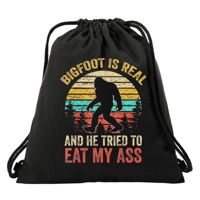 Bigfoot Is Real And He Tried To Eat My Ass Funny Sasquatch Drawstring Bag