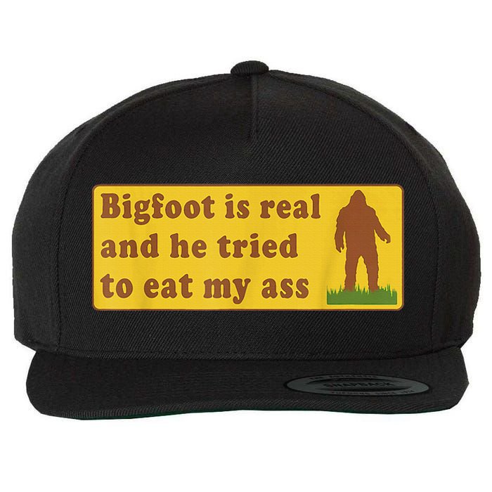 Bigfoot Is Real And He Tried To Eat My Ass Sasquatch Lover Wool Snapback Cap