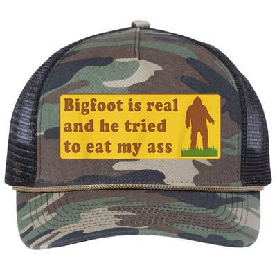 Bigfoot Is Real And He Tried To Eat My Ass Sasquatch Lover Retro Rope Trucker Hat Cap