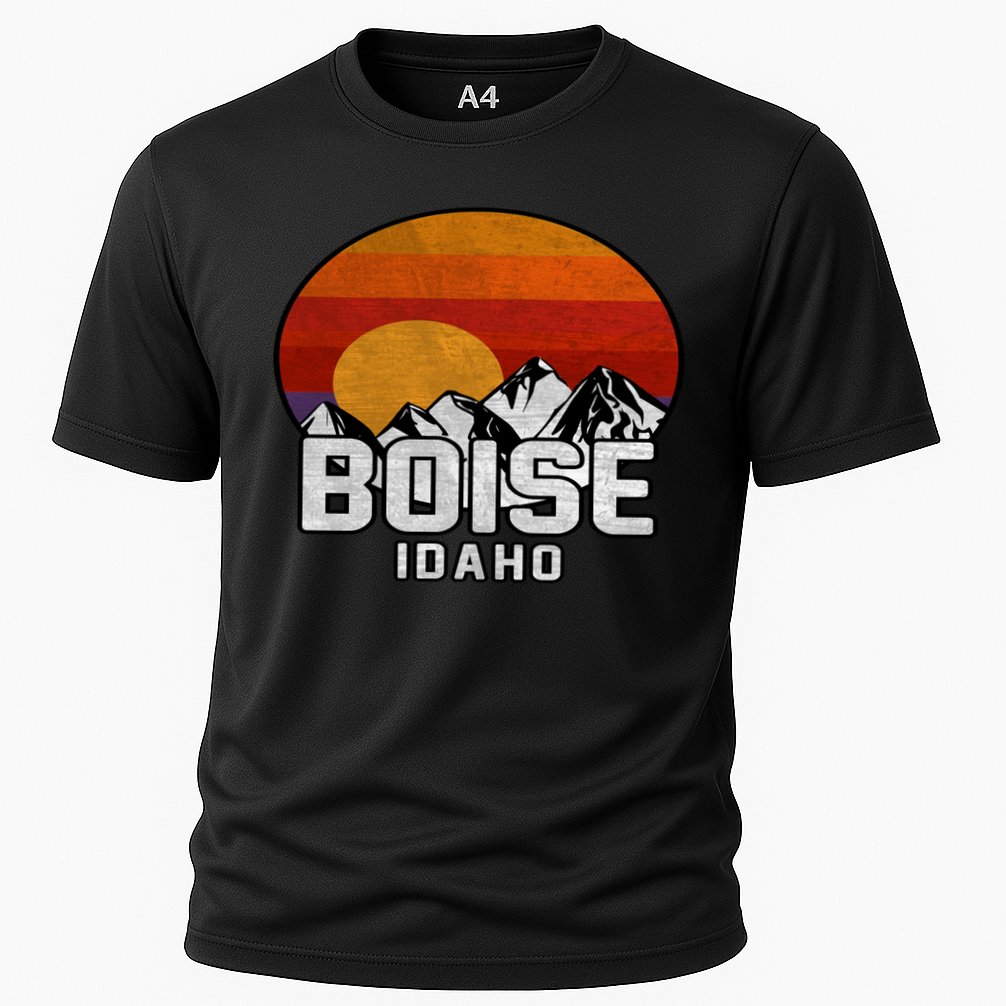 Boise Idaho Retro Mountain Sunset Gift Cooling Performance Crew T-Shirt