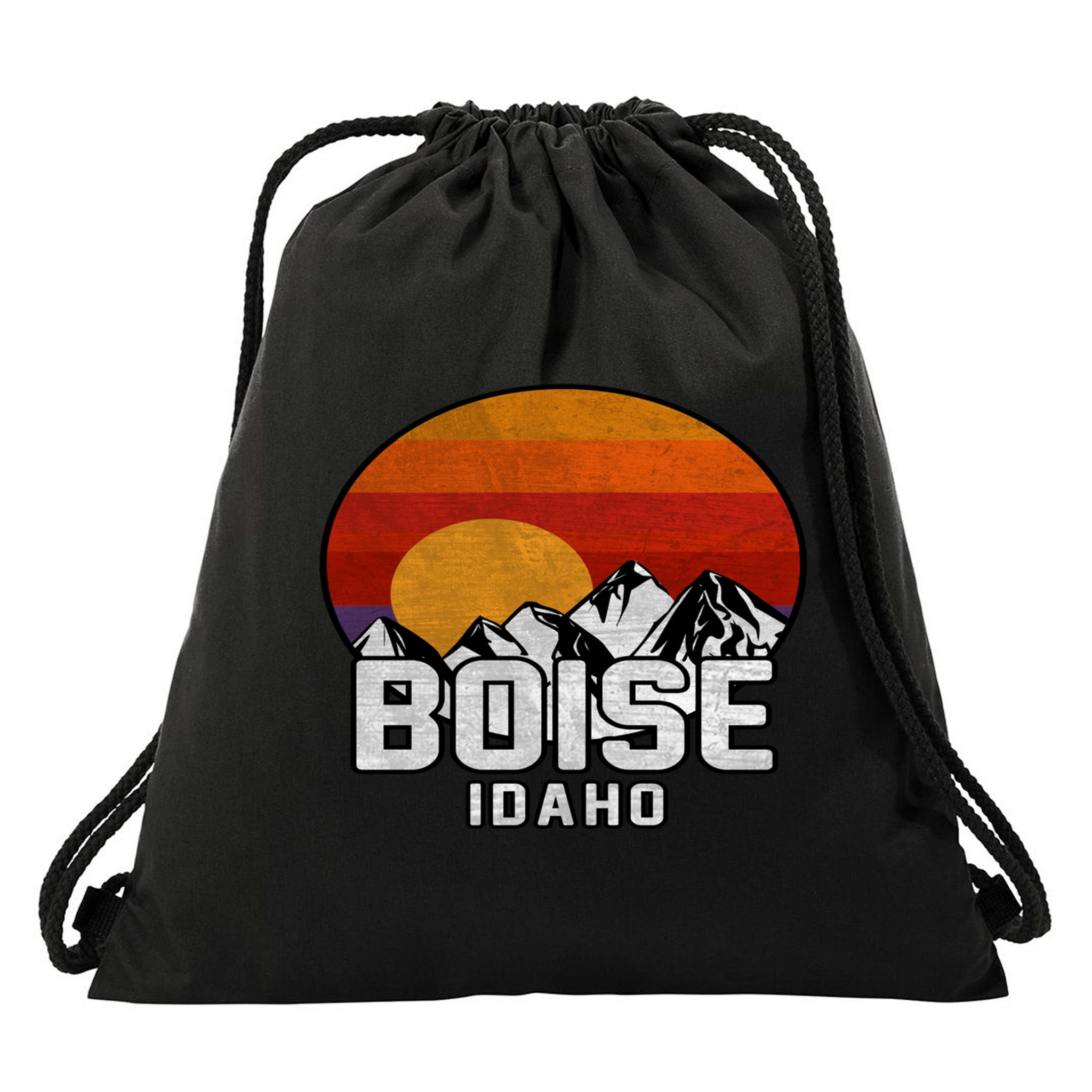 Boise Idaho Retro Mountain Sunset Gift Drawstring Bag