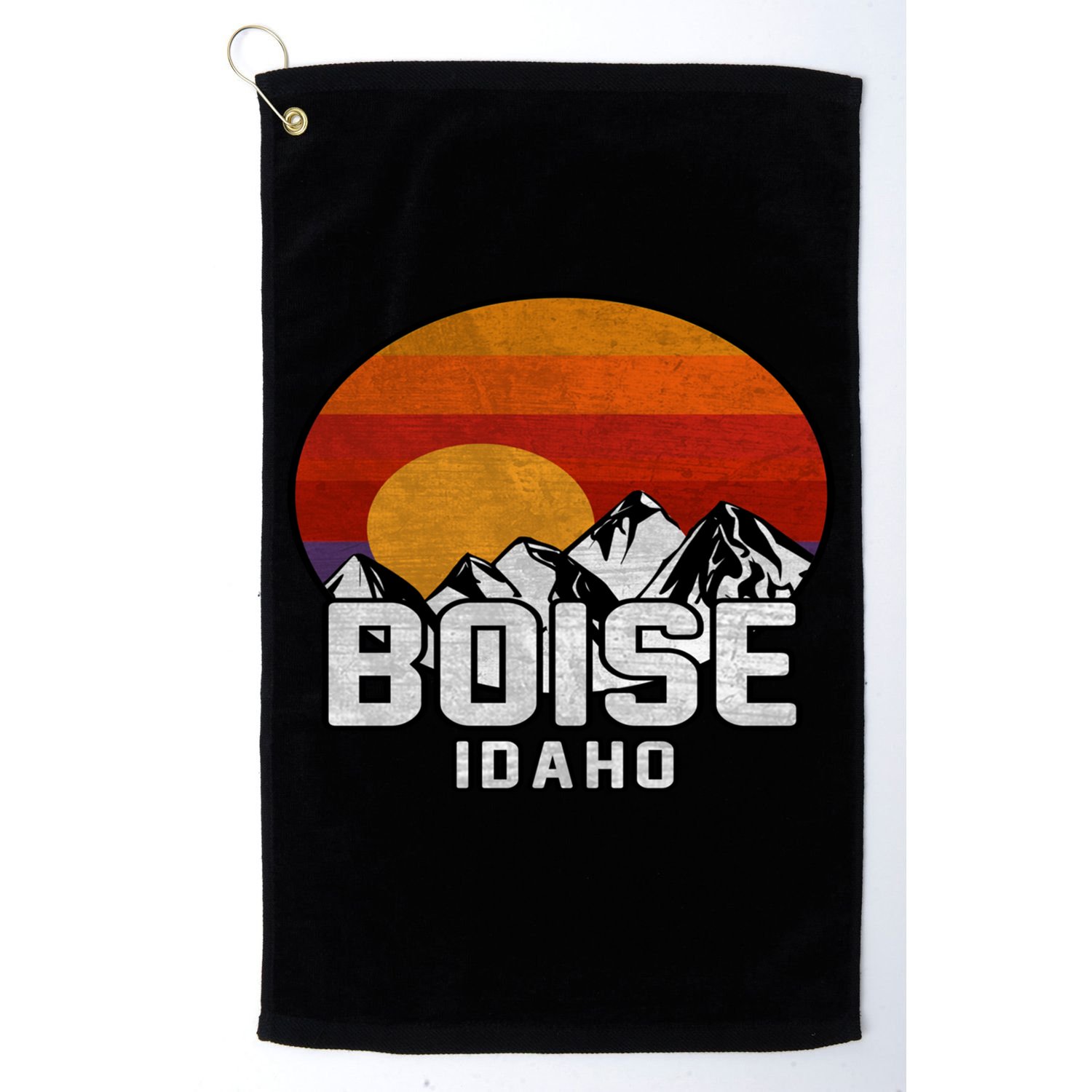 Boise Idaho Retro Mountain Sunset Gift Golf Towel
