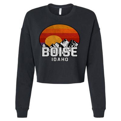 Boise Idaho Retro Mountain Sunset Gift Cropped Pullover Crew